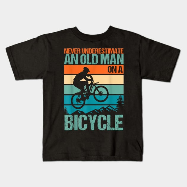 Never Underestimate An Old Guy With A Bicycle Kids T-Shirt by rhazi mode plagget